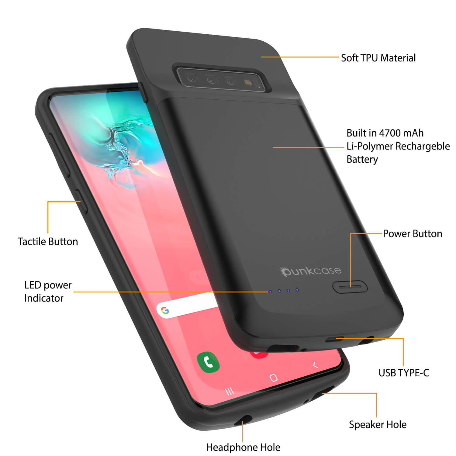PunkJuice S10 Battery Case Reg. Black - Fast Charging Power Juice Bank with 4700mAh
