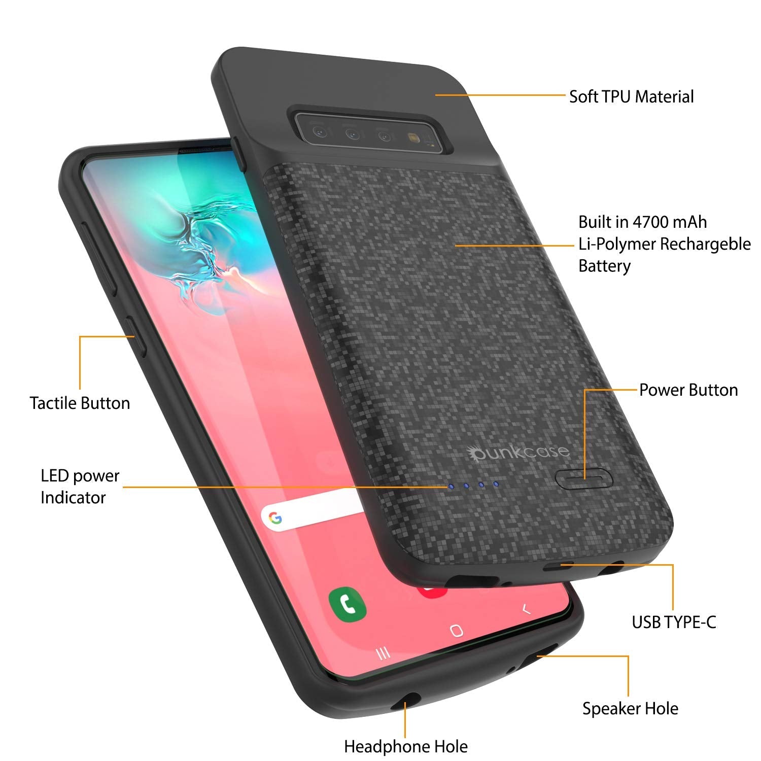 PunkJuice S10 Battery Case Black - Fast Charging Power Juice Bank with 4700mAh