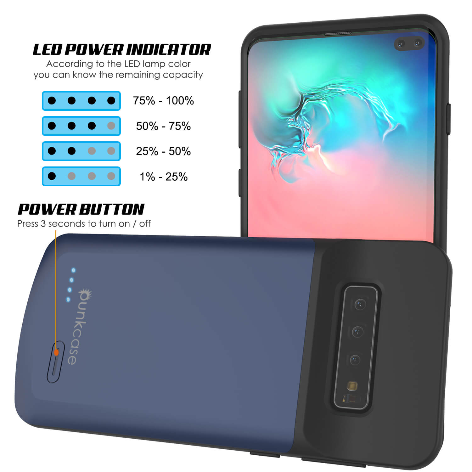 PunkJuice S10+ Plus Battery Case Reg. Blue - Fast Charging Power Juice Bank with 5000mAh