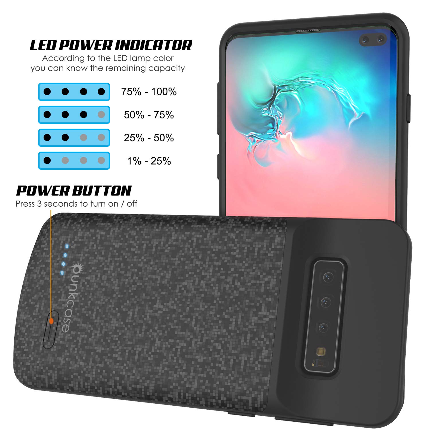 PunkJuice S10+ Plus Battery Case Black - Fast Charging Power Juice Bank with 5000mAh