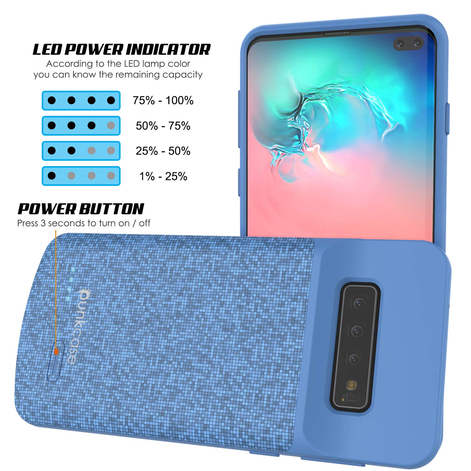 PunkJuice S10+ Plus Battery Case Blue - Fast Charging Power Juice Bank with 5000mAh