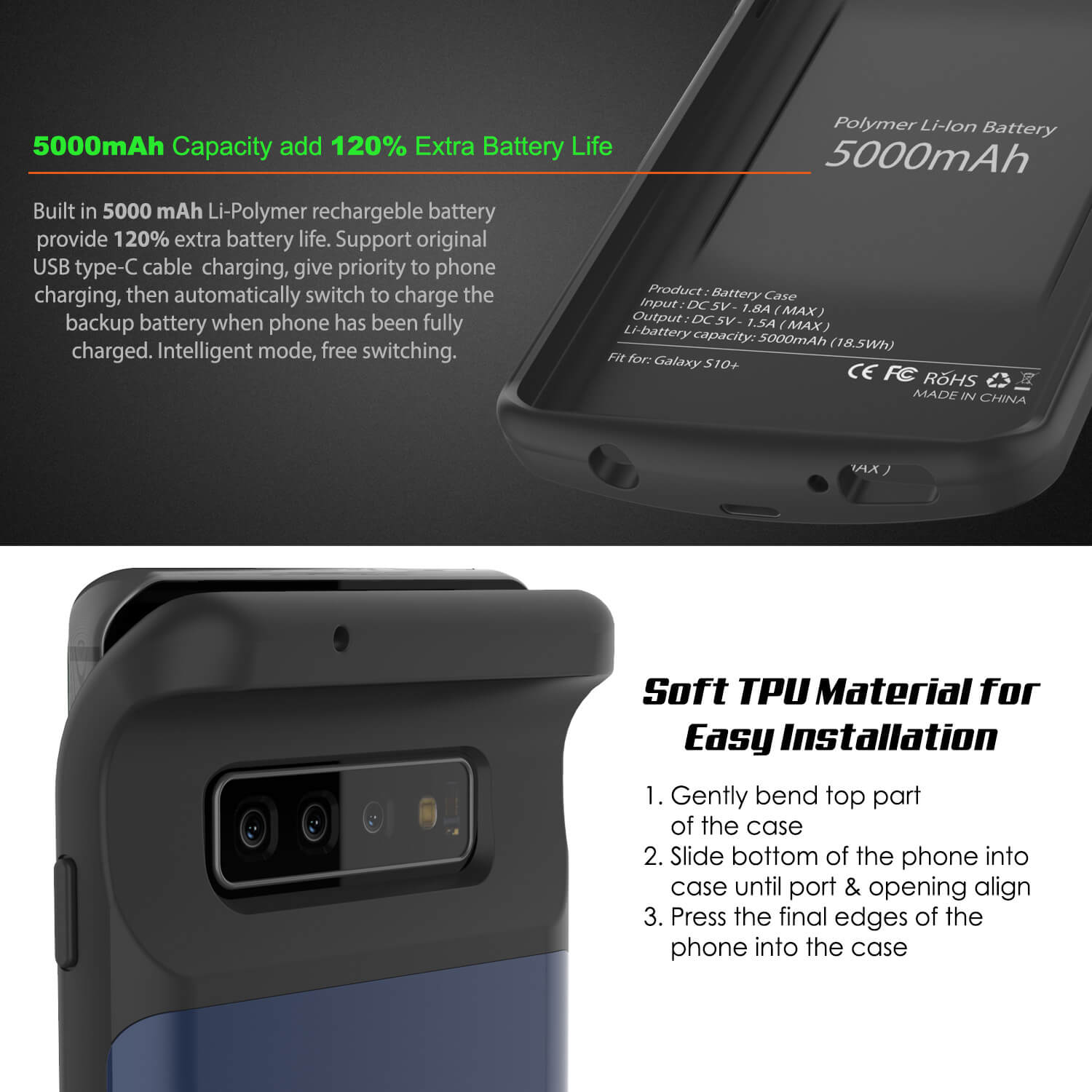 PunkJuice S10+ Plus Battery Case Reg. Blue - Fast Charging Power Juice Bank with 5000mAh