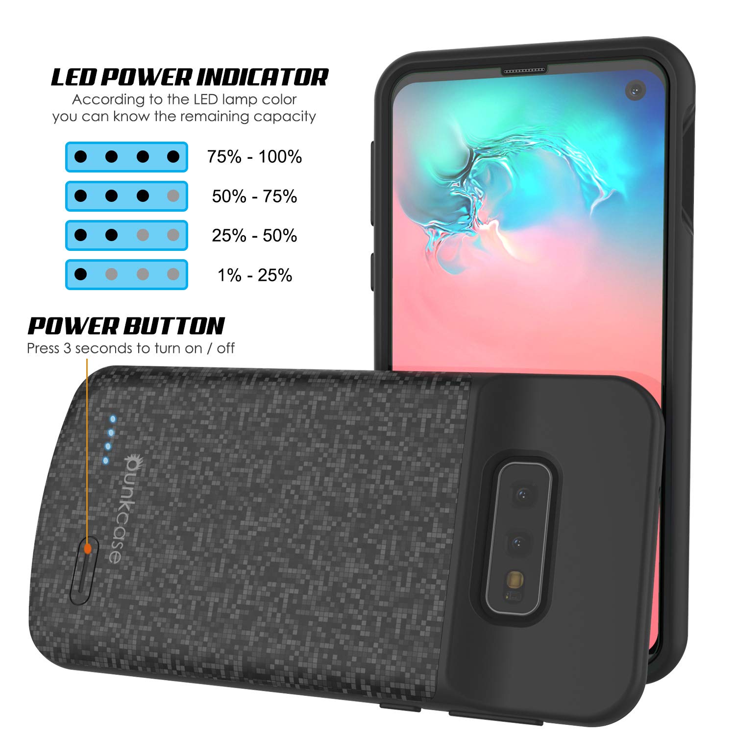 PunkJuice S10e Battery Case Black - Fast Charging Power Juice Bank with 4700mAh
