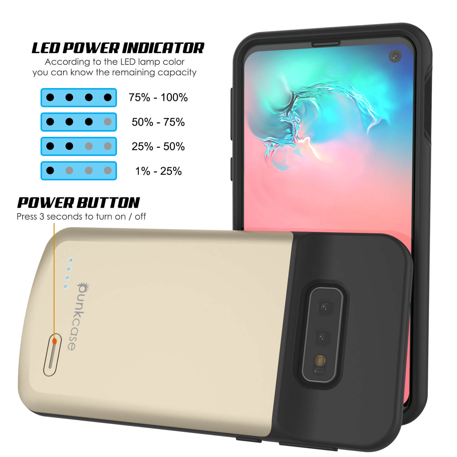 PunkJuice S10e Battery Case Gold - Fast Charging Power Juice Bank with 4700mAh