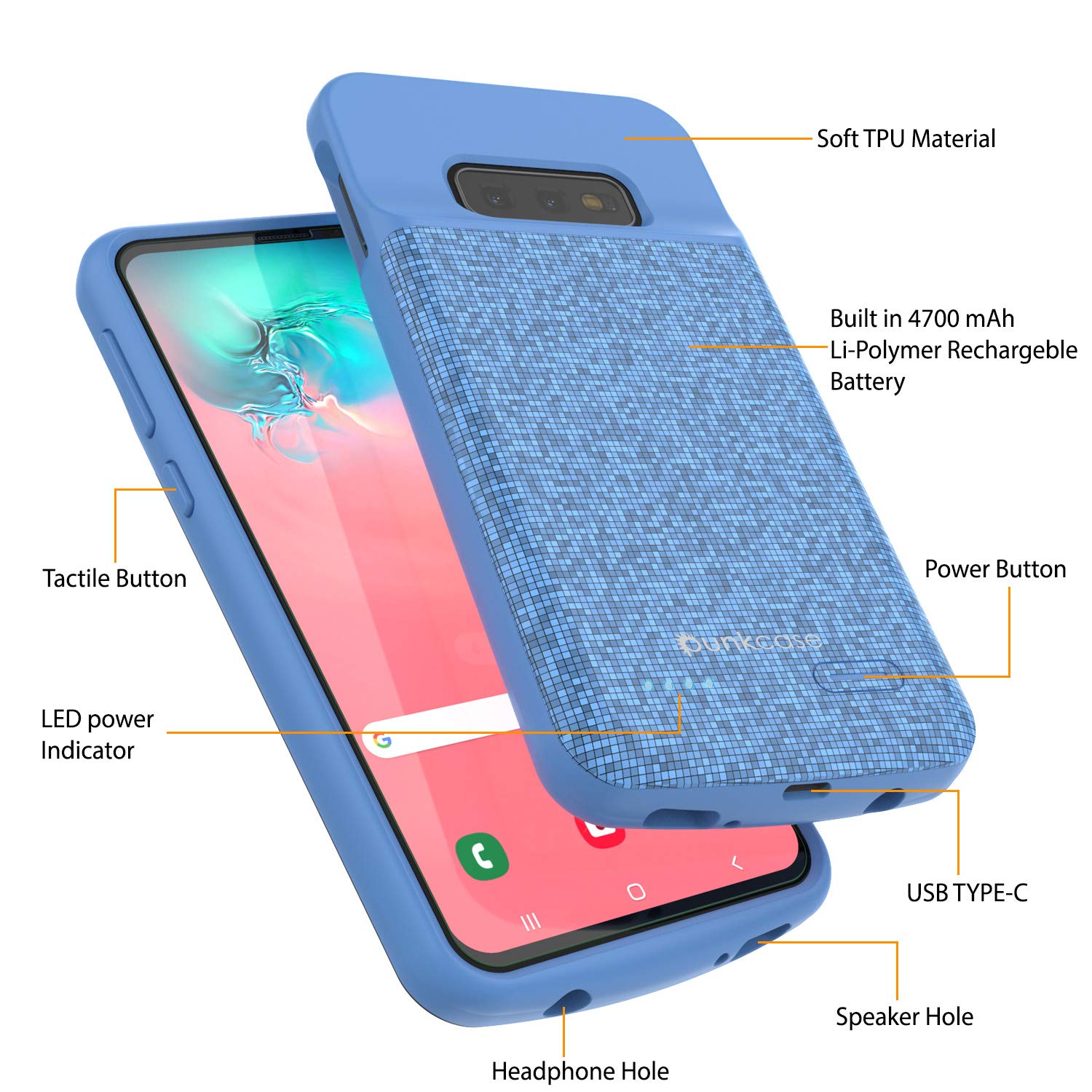 PunkJuice S10e Battery Case Blue - Fast Charging Power Juice Bank with 4700mAh
