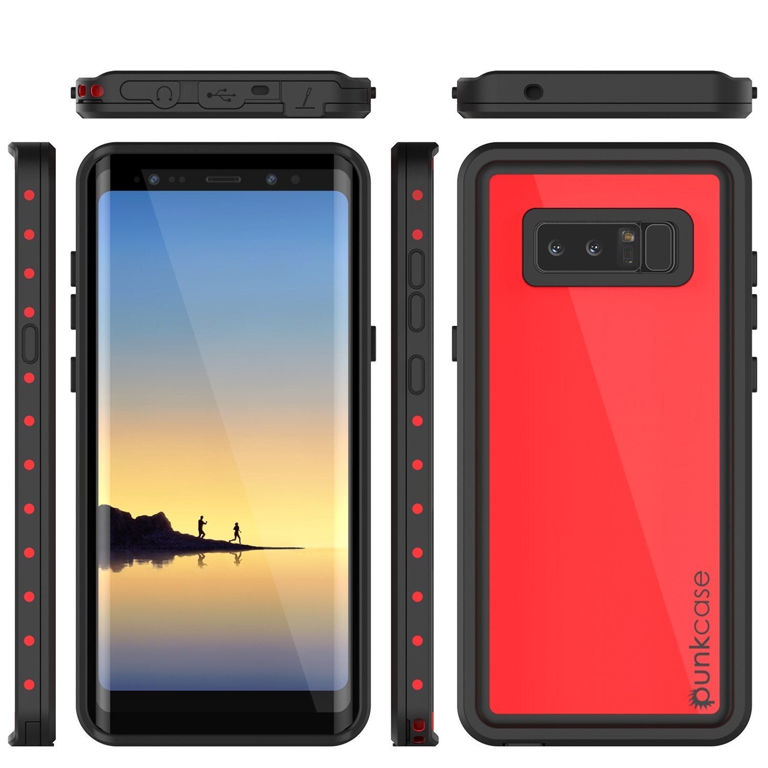 Note 8 Waterproof Case PunkCase StudStar Red