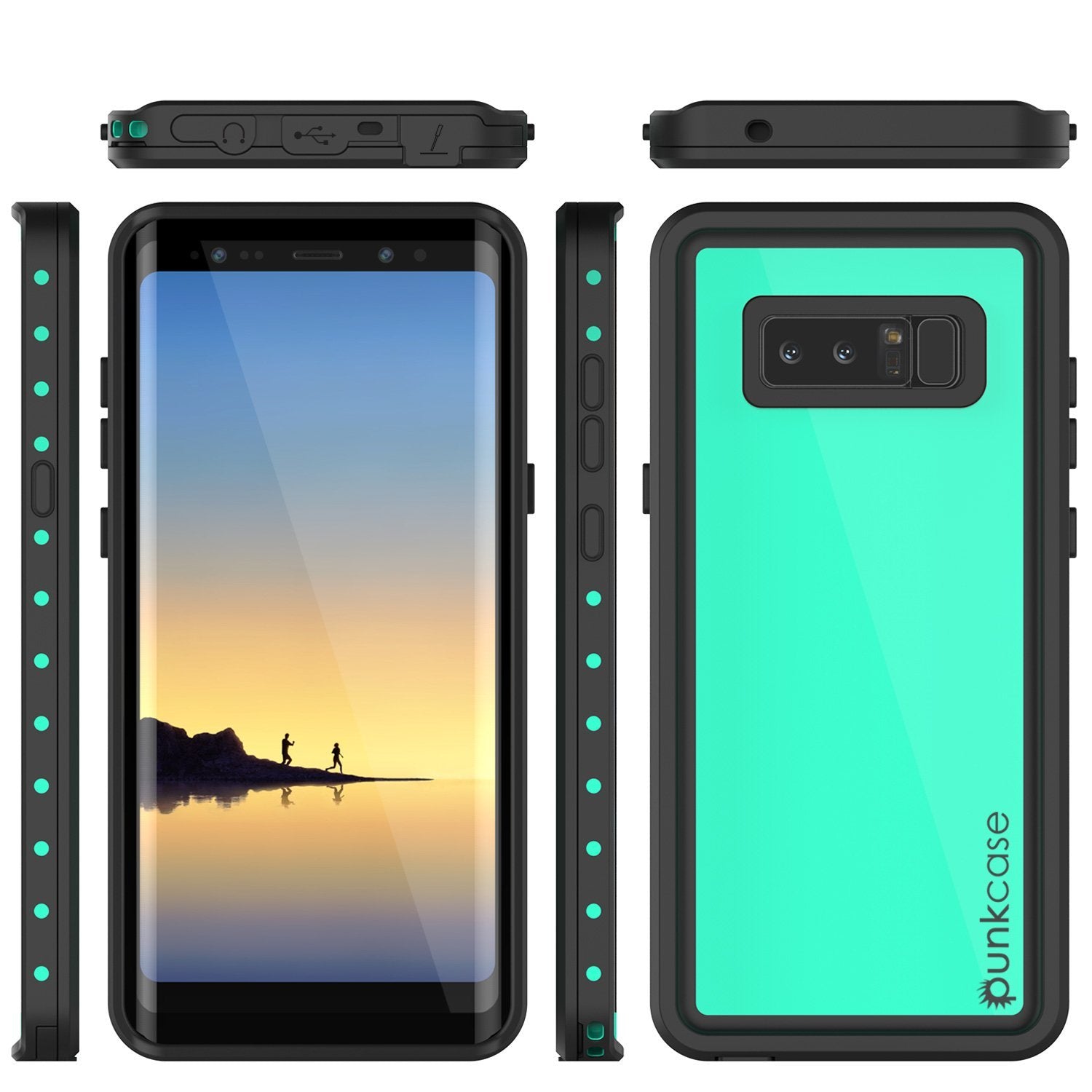 Note 8 Waterproof Case PunkCase StudStar Teal