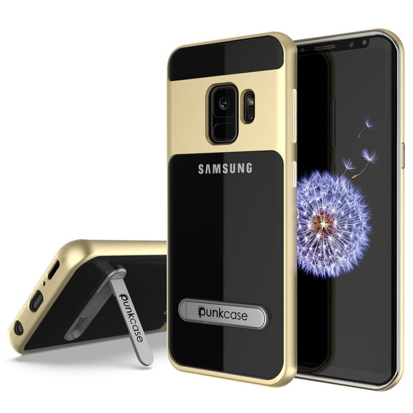 Galaxy S9 Case, PUNKcase [LUCID 3.0 Series] [Slim Fit] [Clear Back] Armor Cover w/ Integrated Kickstand, Anti-Shock System & PUNKSHIELD Screen Protector for Samsung Galaxy S9 [Gold]