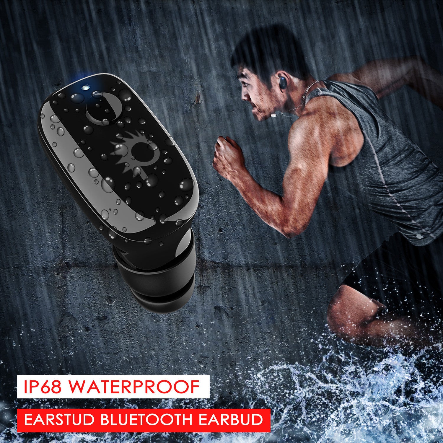 Punkcase EarStud Bluetooth Headphone, Wireless Waterproof IPx8 Certified Earbud with Mic for Swimming, Running and other Sport, Ultra Light & Comfortable Headset (jet black)