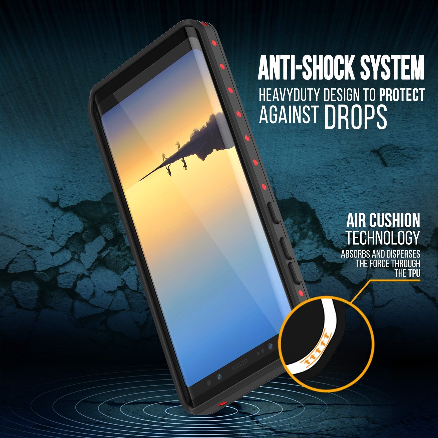 Note 8 Waterproof Case PunkCase StudStar Red