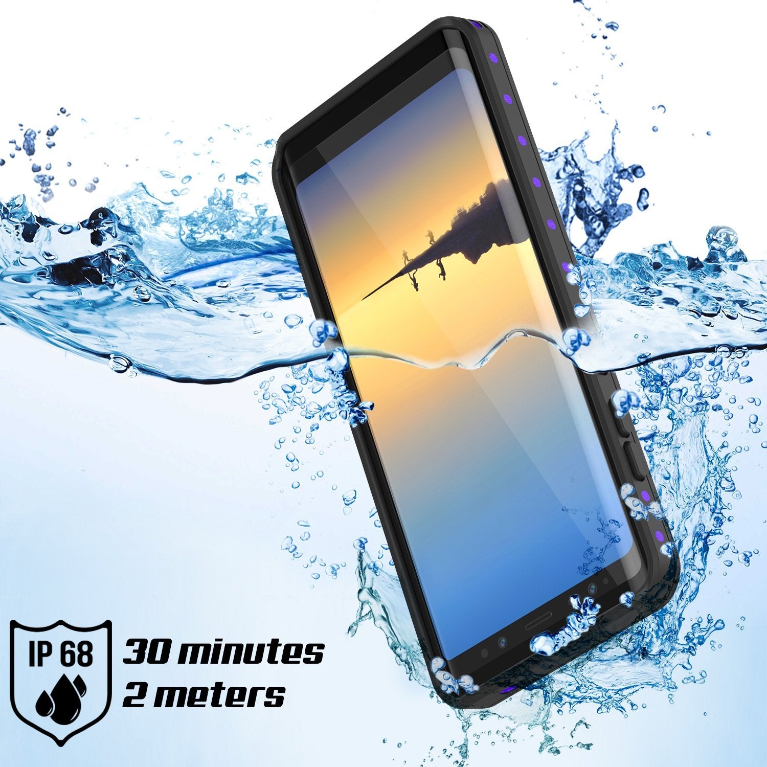 Note 8 Waterproof Case PunkCase StudStar Purple