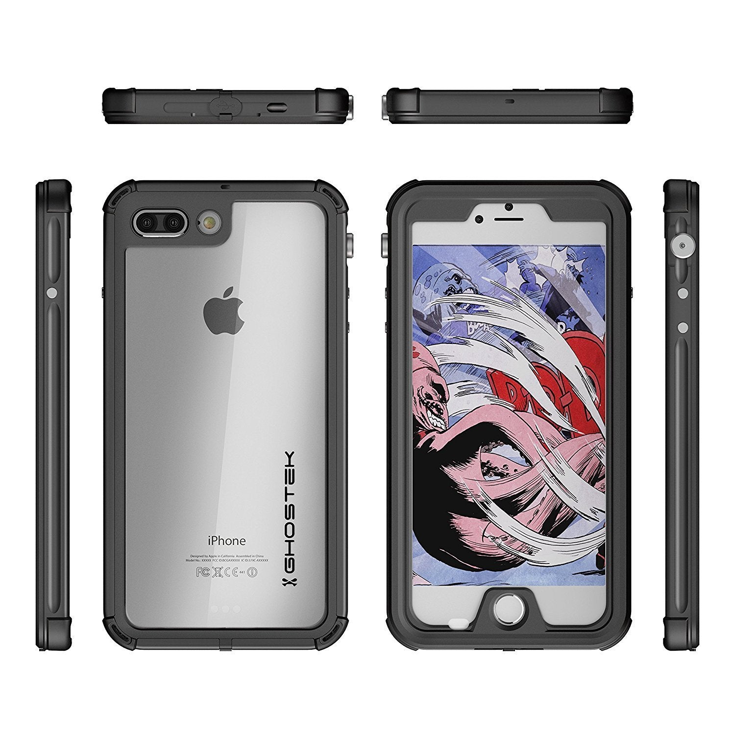 iPhone 8+ Plus Waterproof Case, Ghostek® Atomic 3.0 Black Series | Underwater | Touch-ID