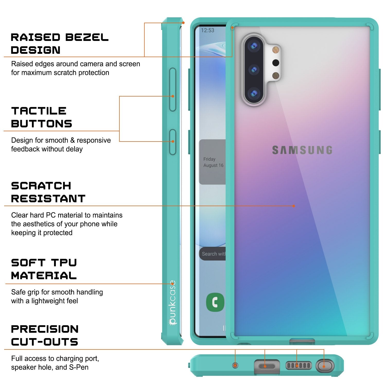Galaxy Note 10+ Plus Punkcase Lucid-2.0 Series Slim Fit Armor Teal Case Cover