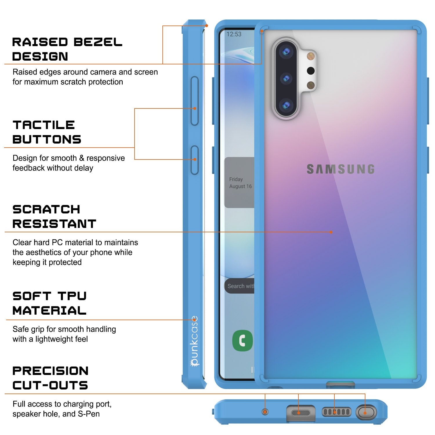 Galaxy Note 10+ Plus Punkcase Lucid-2.0 Series Slim Fit Armor Light Blue Case Cover