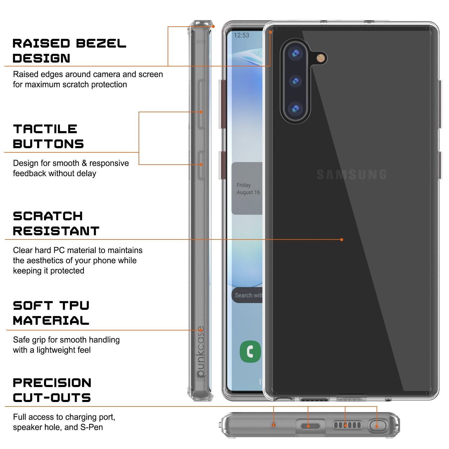 Galaxy Note 10 Punkcase Lucid-2.0 Series Slim Fit Armor Clear Case Cover