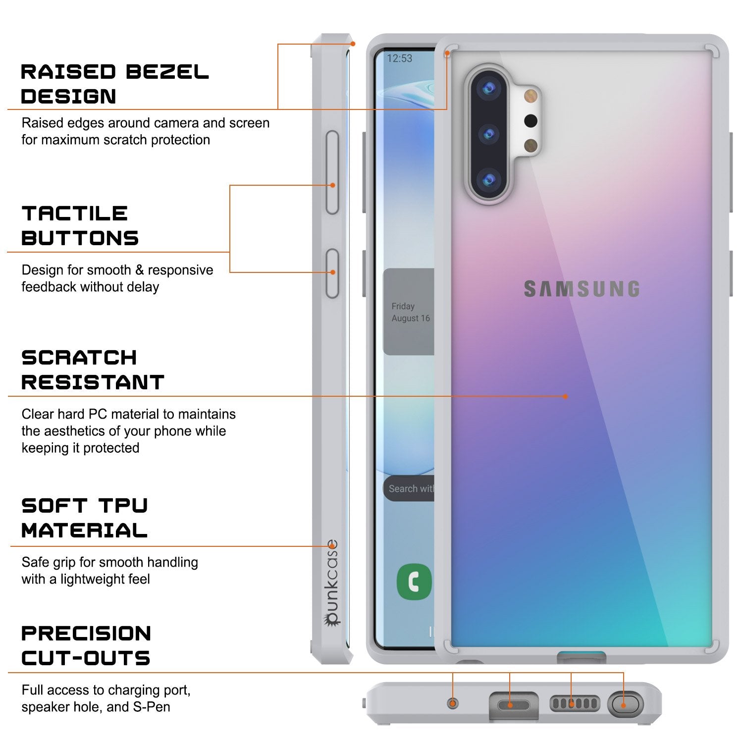 Galaxy Note 10+ Plus Punkcase Lucid-2.0 Series Slim Fit Armor White Case Cover