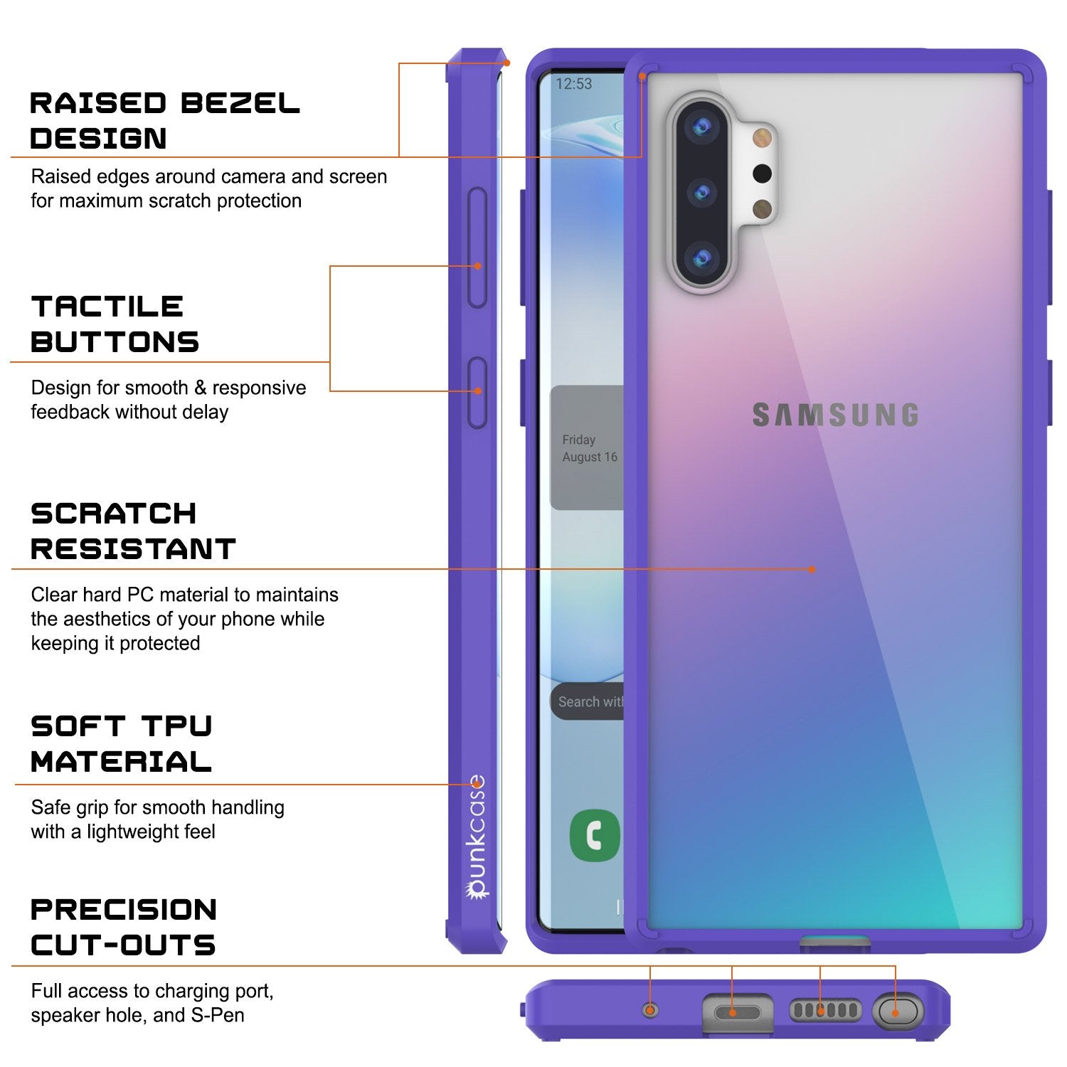 Galaxy Note 10+ Plus Punkcase Lucid-2.0 Series Slim Fit Armor Purple Case Cover