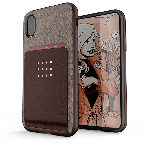 iPhone X Case, Ghostek Exec 2 Series for iPhone X / iPhone Pro Protective Wallet Case [BROWN]