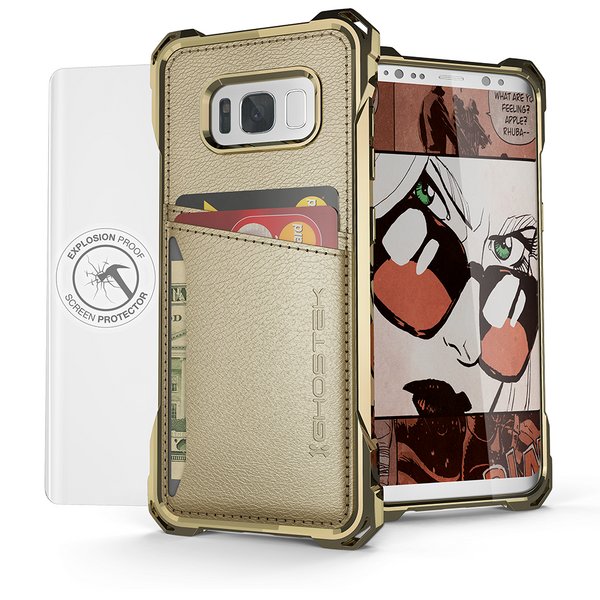 Galaxy S8 Wallet Case, Ghostek Exec Gold Series | Slim Armor Hybrid Impact Bumper | TPU PU Leather Credit Card Slot Holder Sleeve Cover