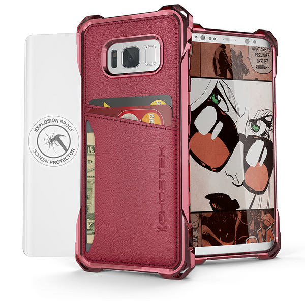 Galaxy S8 Wallet Case, Ghostek Exec Red Series | Slim Armor Hybrid Impact Bumper | TPU PU Leather Credit Card Slot Holder Sleeve Cover