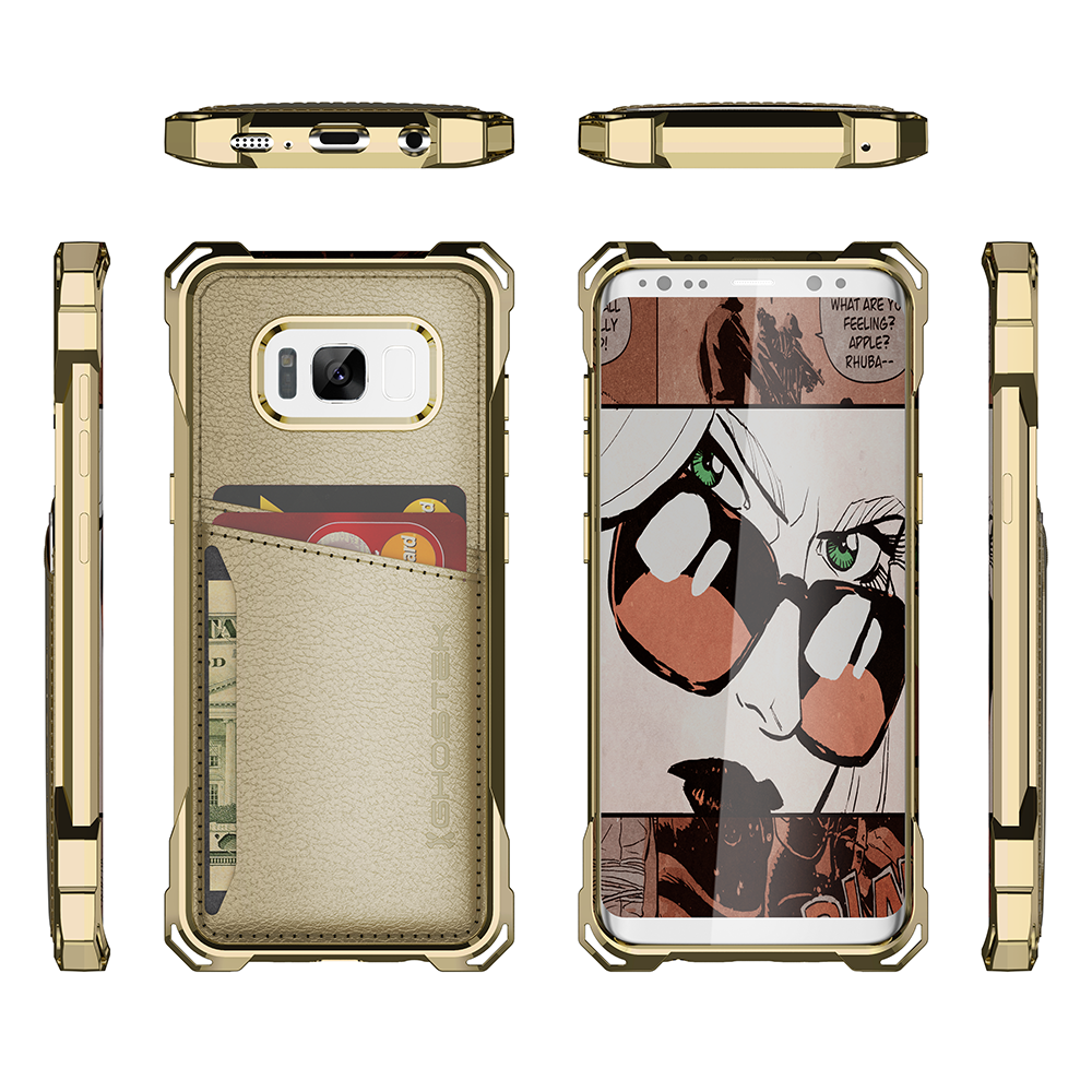 Galaxy S8+ Plus Wallet Case, Ghostek Exec Gold Series | Slim Armor Hybrid Impact Bumper | TPU PU Leather Credit Card Slot Holder Sleeve Cover