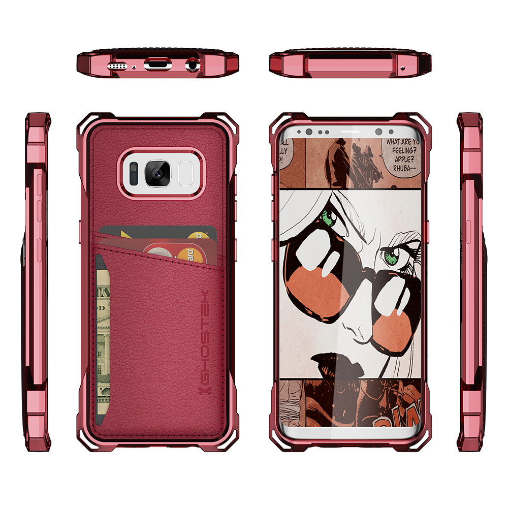 Galaxy S8+ Plus Wallet Case, Ghostek® Exec Red Series | Slim Armor Hybrid Impact Bumper | TPU PU Leather Credit Card Slot Holder Sleeve Cover