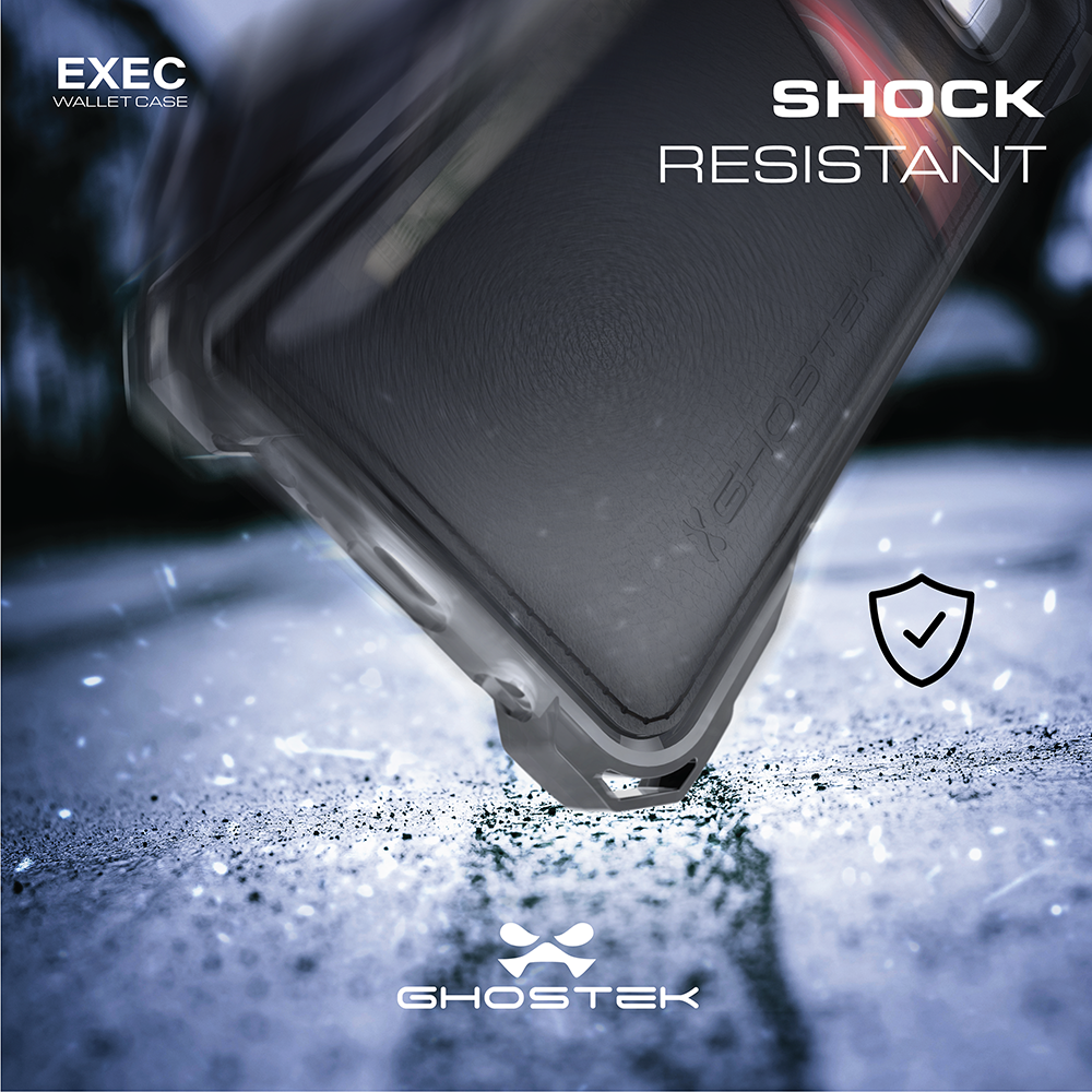 Galaxy S8+ Plus Wallet Case, Ghostek Exec Black Series | Slim Armor Hybrid Impact Bumper | TPU PU Leather Credit Card Slot Holder Sleeve Cover