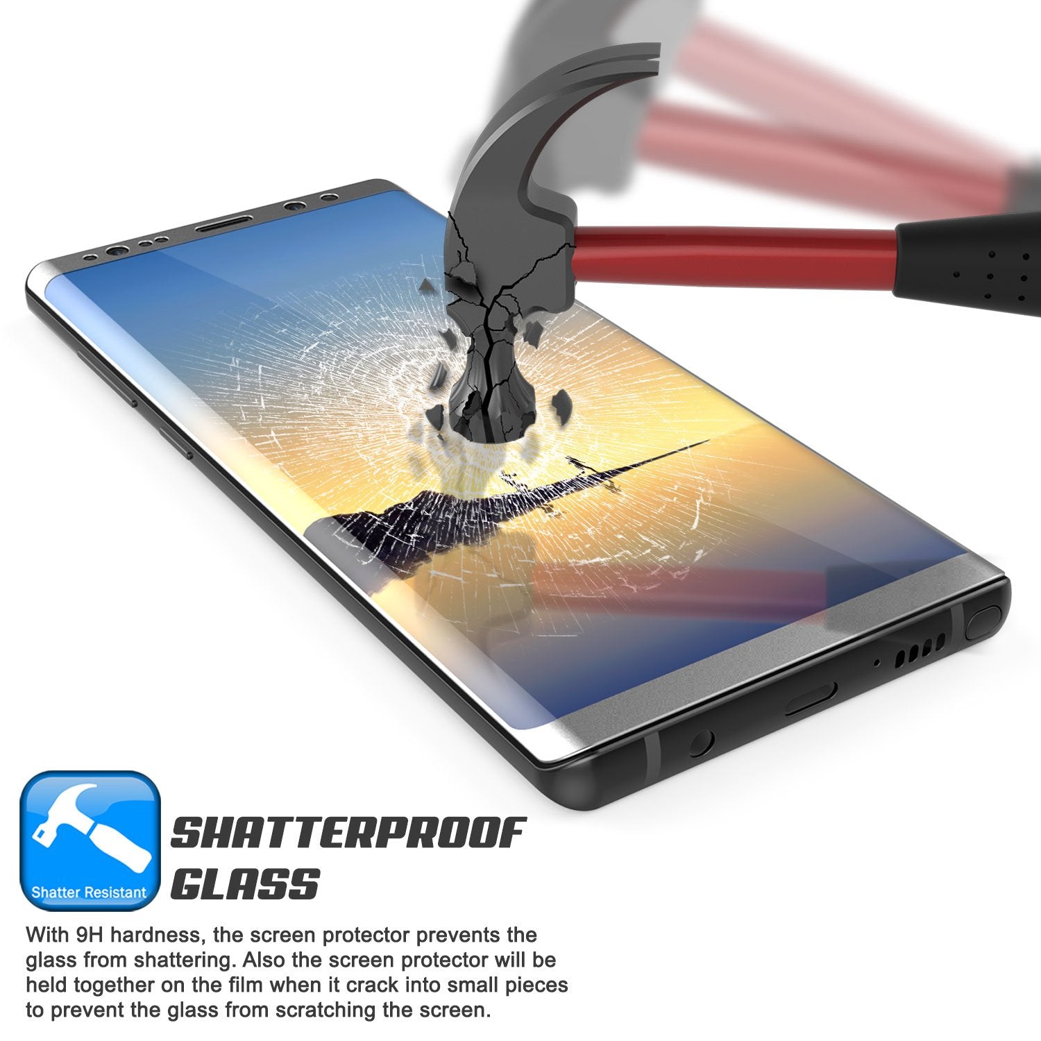 Galaxy Note 8 Silver Punkcase Glass SHIELD Tempered Glass Screen Protector 0.33mm Thick 9H Glass