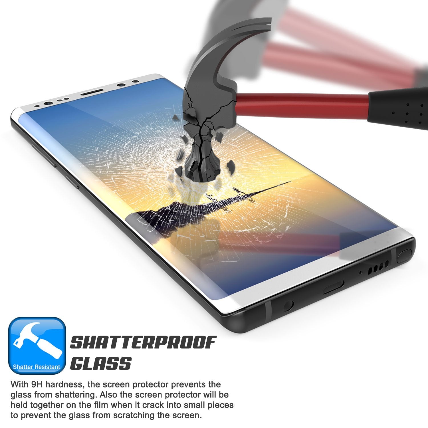 Galaxy Note 8 White Punkcase Glass SHIELD Tempered Glass Screen Protector 0.33mm Thick 9H Glass