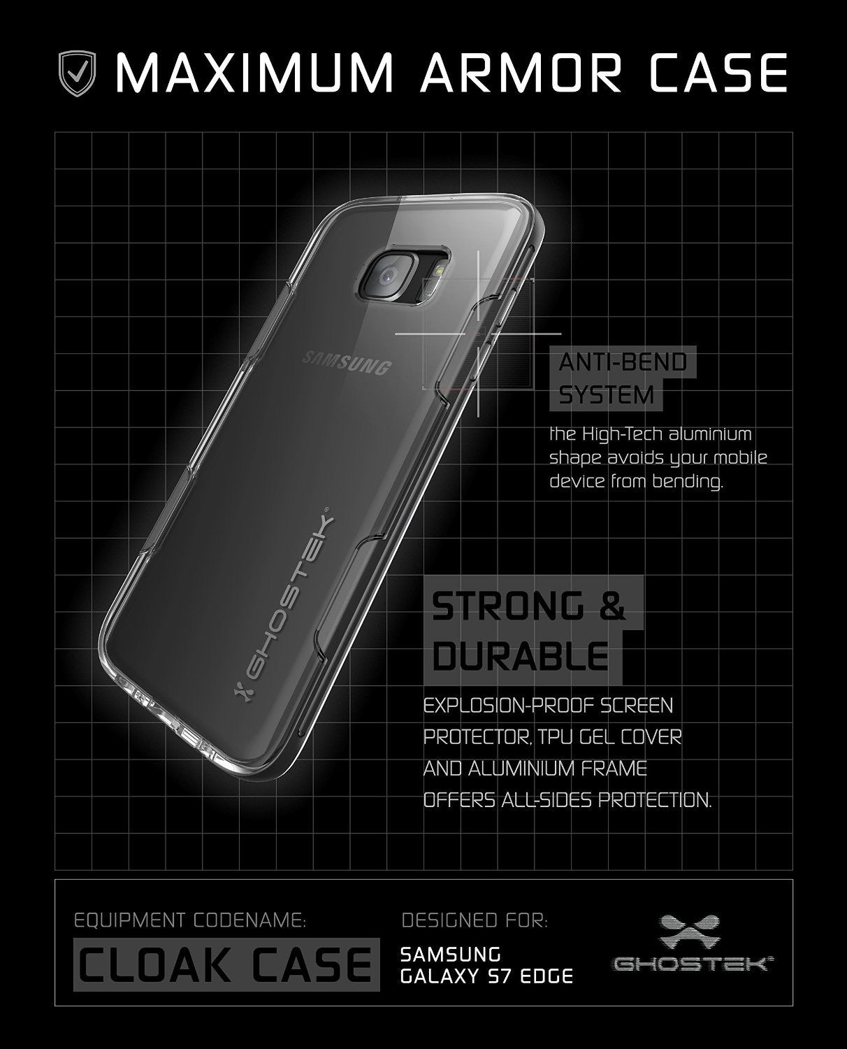 GHOSTEK - Cloak 2.0 Series Armor Case for Samsung S7 Edge | Black