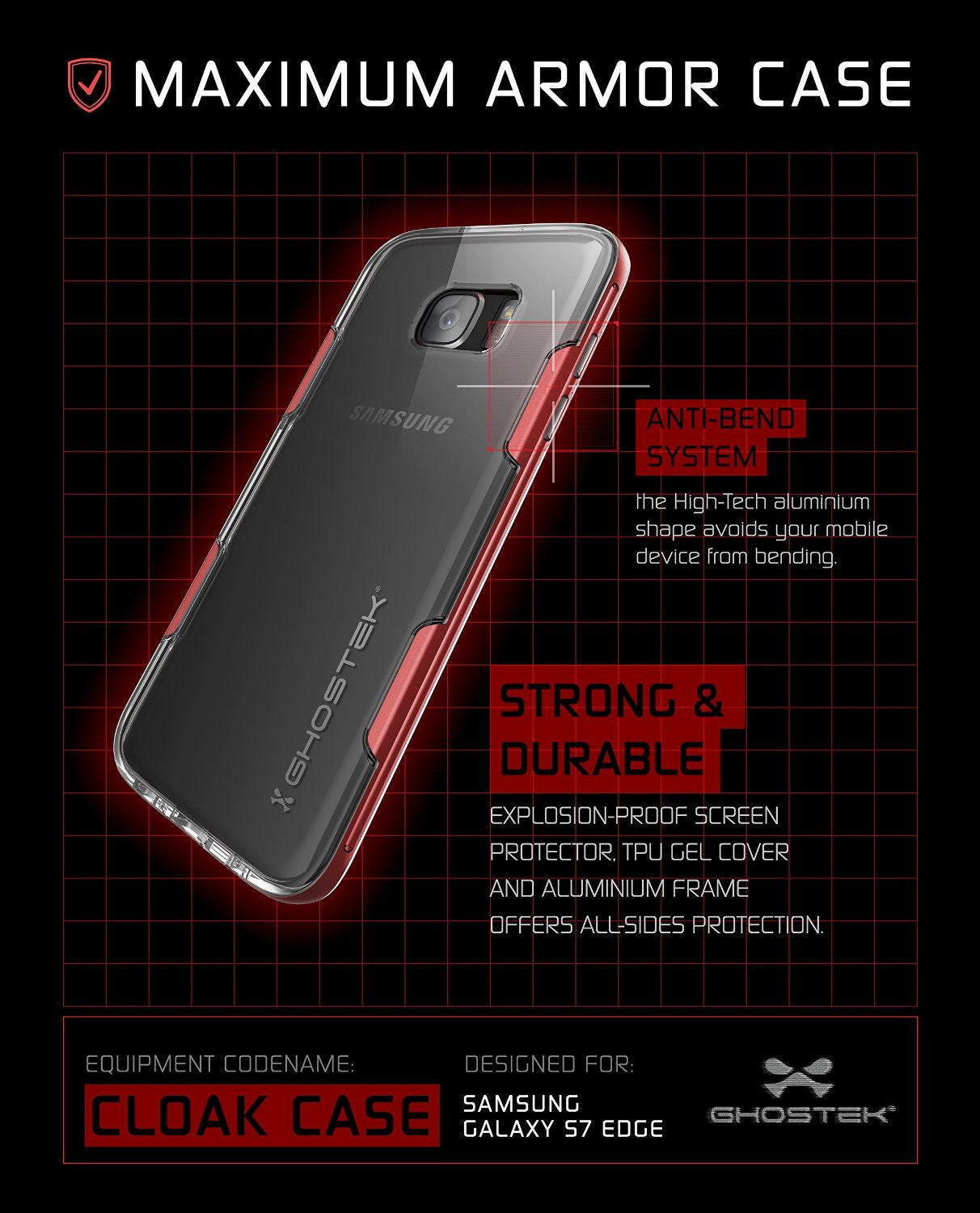 GHOSTEK - Cloak 2.0 Series Armor Case for Samsung S7 Edge | Red