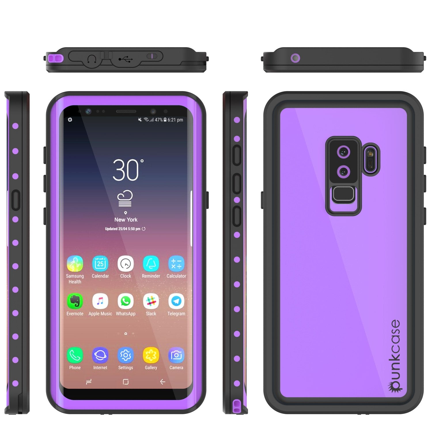 Galaxy S9 Plus Waterproof Case PunkCase StudStar Purple Thin 6.6ft Underwater IP68 Shock/Snow Proof