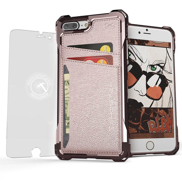 iPhone 8+Plus Wallet Case, Ghostek Exec Pink Series | Slim Armor Hybrid Impact Bumper | TPU PU Leather Credit Card Slot Holder Sleeve Cover