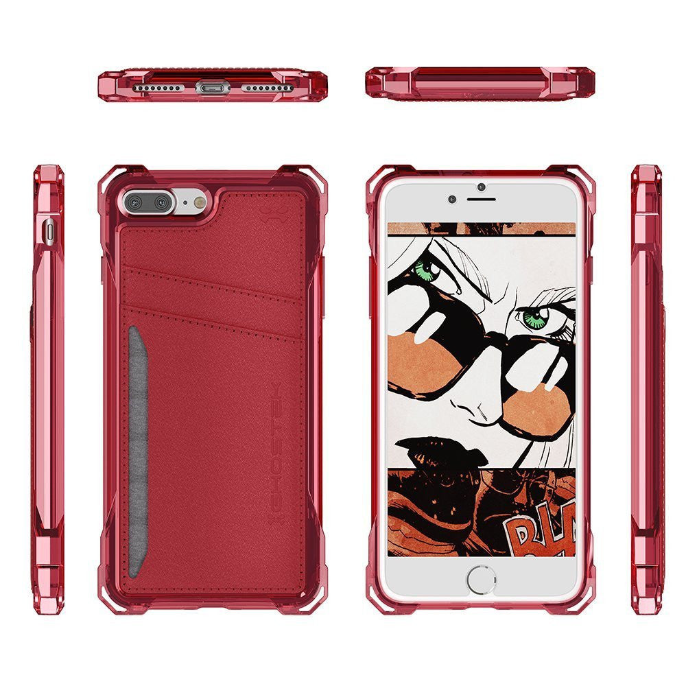 iPhone 7 Plus Wallet Case, Ghostek® Exec Red Series | Slim Armor Hybrid Impact Bumper | TPU PU Leather Credit Card Slot Holder Sleeve Cover