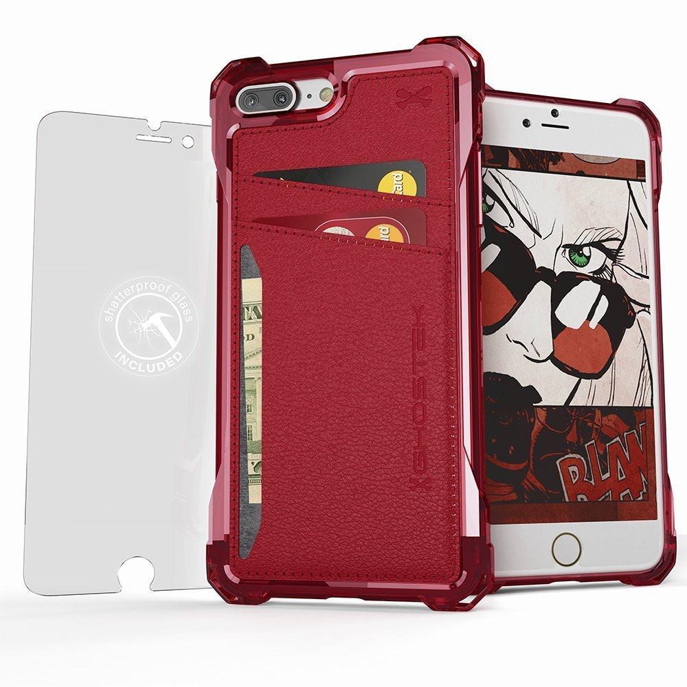 iPhone 8+Plus Wallet Case, Ghostek Exec Red Series | Slim Armor Hybrid Impact Bumper | TPU PU Leather Credit Card Slot Holder Sleeve Cover