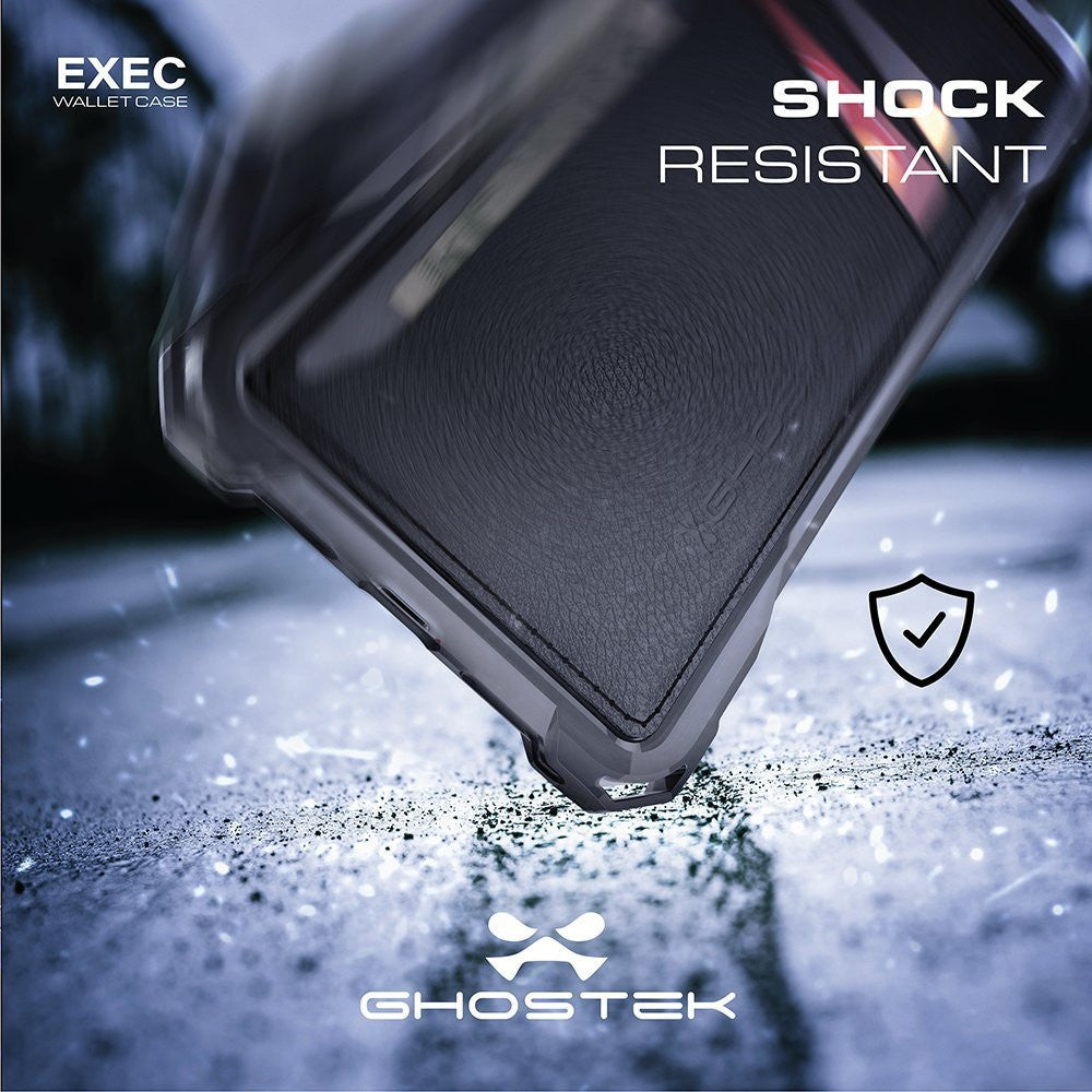 iPhone 7 Wallet Case, Ghostek Exec Black Series | Slim Armor Hybrid Impact Bumper | TPU PU Leather Credit Card Slot Holder Sleeve Cover