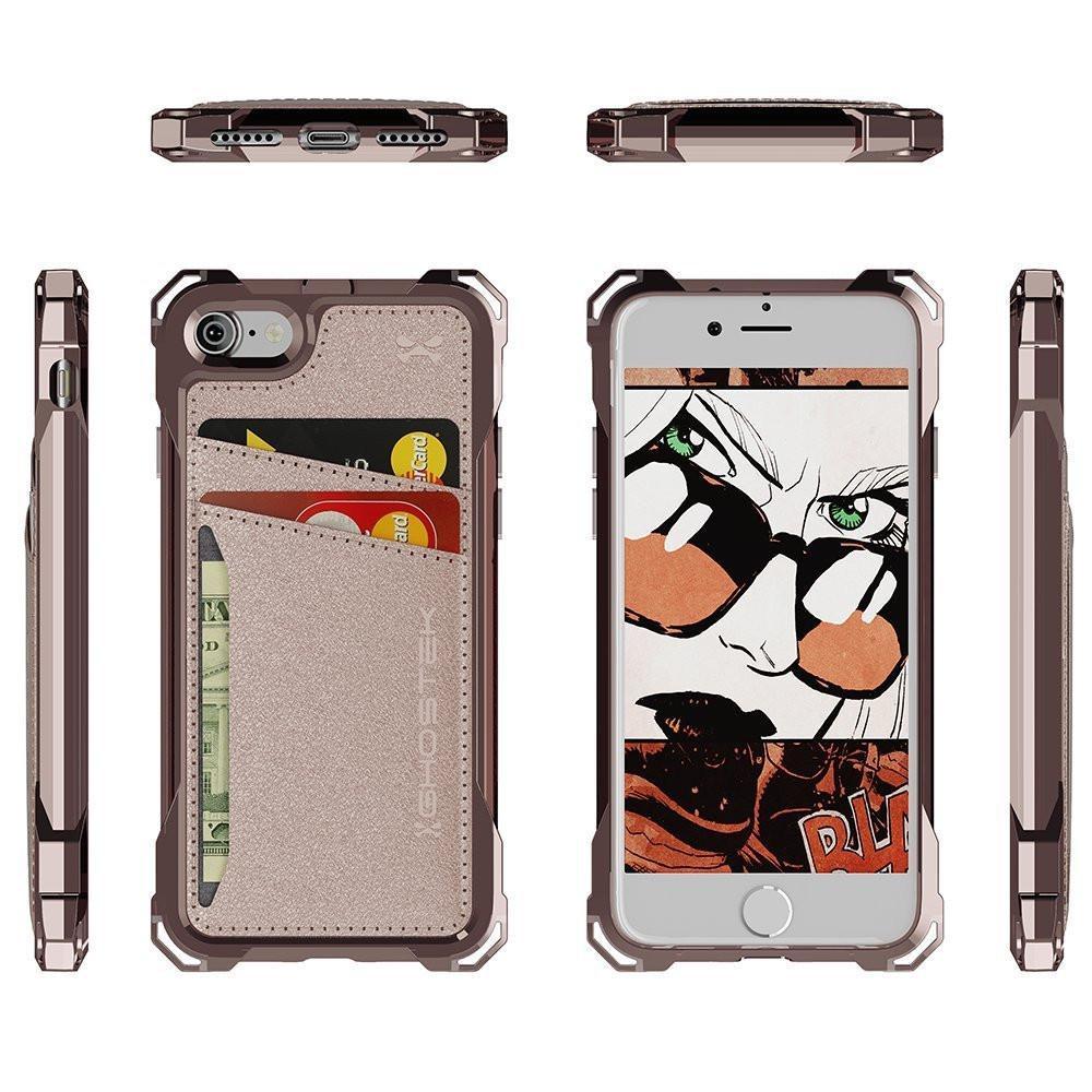 iPhone 8 Wallet Case, Ghostek Exec Pink Series | Slim Armor Hybrid Impact Bumper | TPU PU Leather Credit Card Slot Holder Sleeve Cover