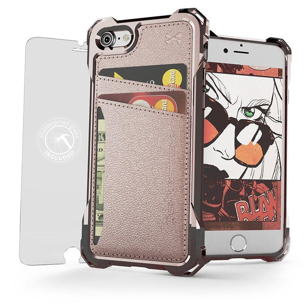 iPhone 8 Wallet Case, Ghostek Exec Pink Series | Slim Armor Hybrid Impact Bumper | TPU PU Leather Credit Card Slot Holder Sleeve Cover