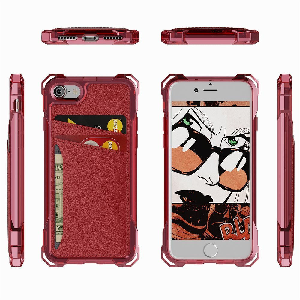 iPhone 7 Wallet Case, Ghostek Exec Red Series | Slim Armor Hybrid Impact Bumper | TPU PU Leather Credit Card Slot Holder Sleeve Cover