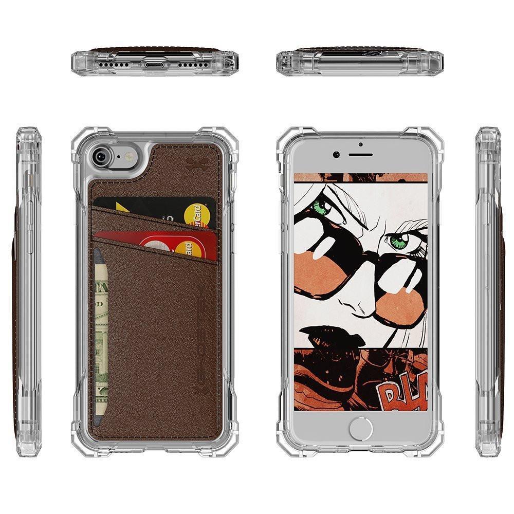 iPhone 8 Wallet Case, Ghostek Exec Brown Series | Slim Armor Hybrid Impact Bumper | TPU PU Leather Credit Card Slot Holder Sleeve Cover