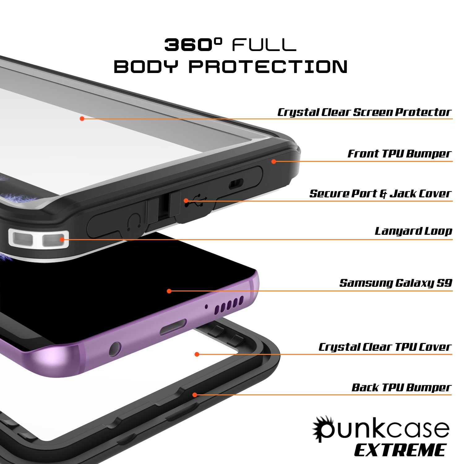 Punkcase Galaxy S9 Extreme Series Waterproof Body | White