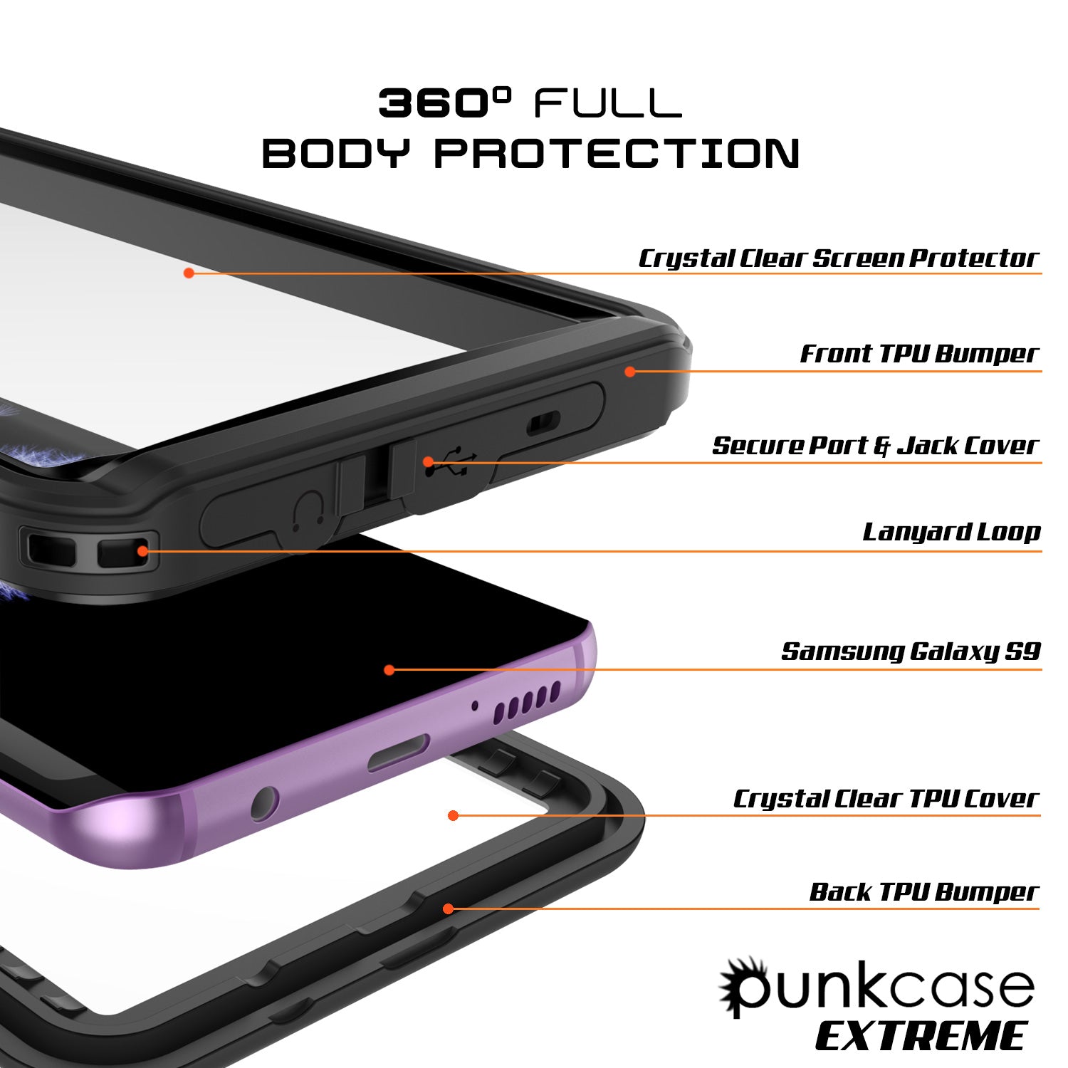 Punkcase Galaxy S9 Extreme Series Waterproof Body | Black
