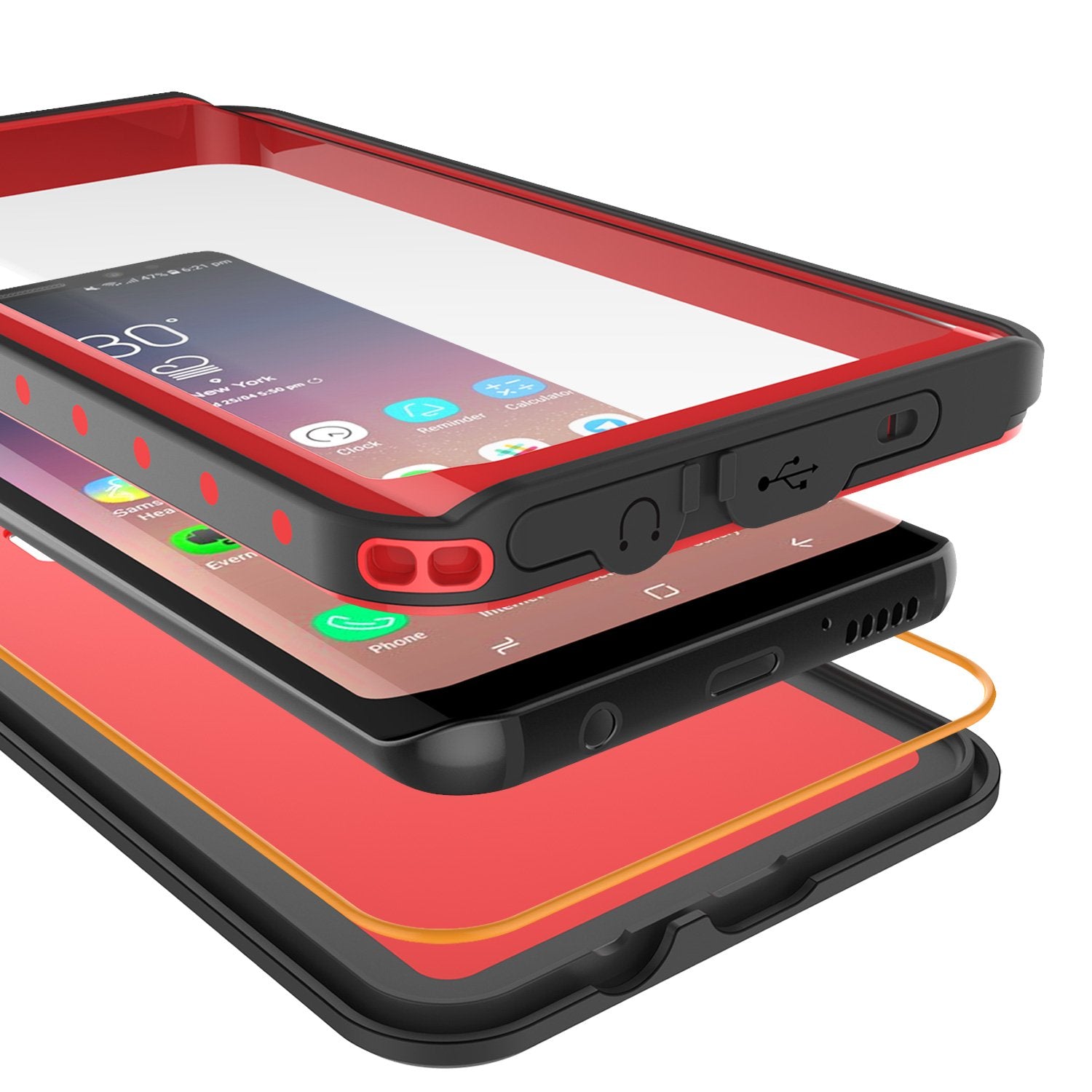Galaxy S9 Plus Waterproof Case PunkCase StudStar Red Thin 6.6ft Underwater IP68 Shock/Snow Proof