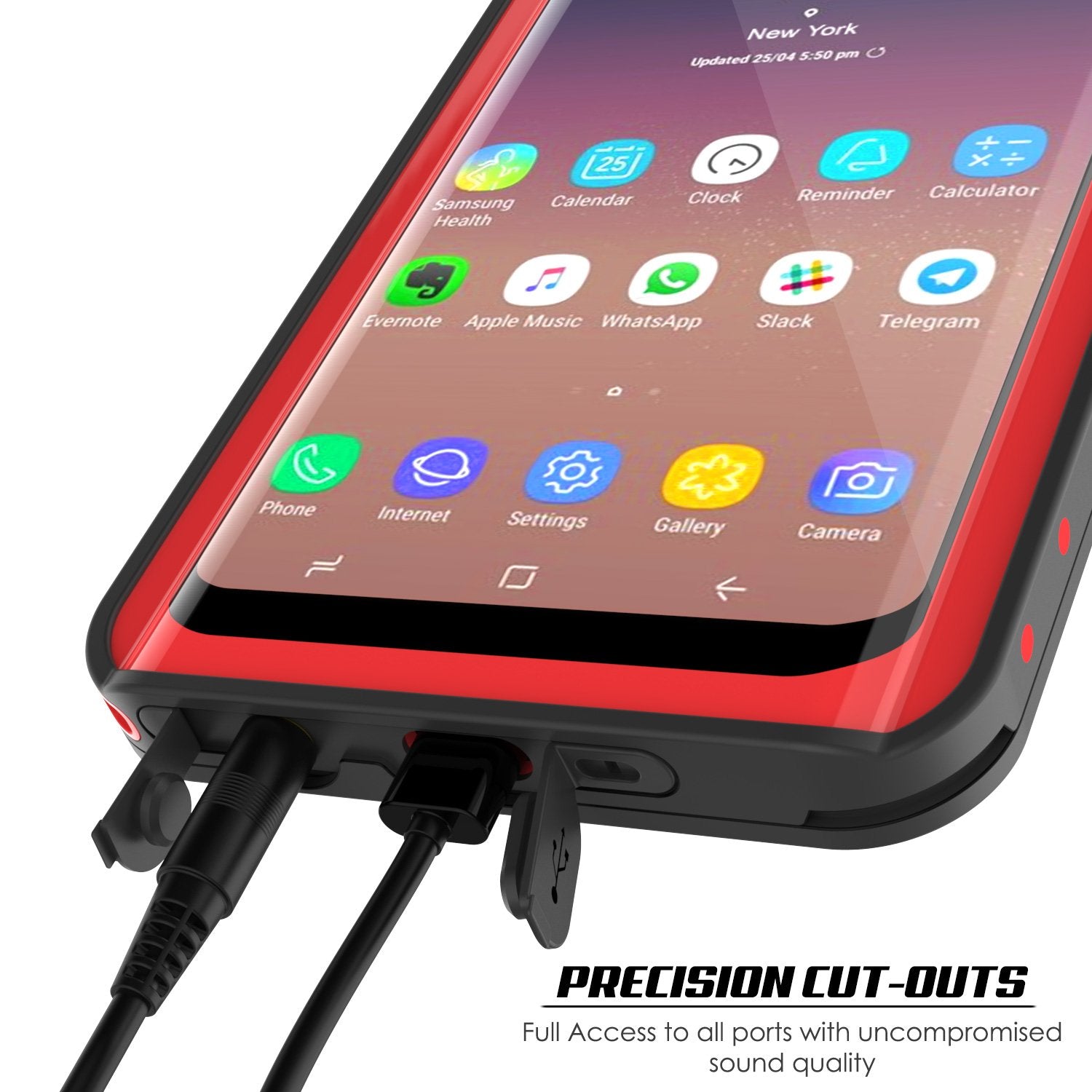 Galaxy S9 Plus Waterproof Case PunkCase StudStar Red Thin 6.6ft Underwater IP68 Shock/Snow Proof