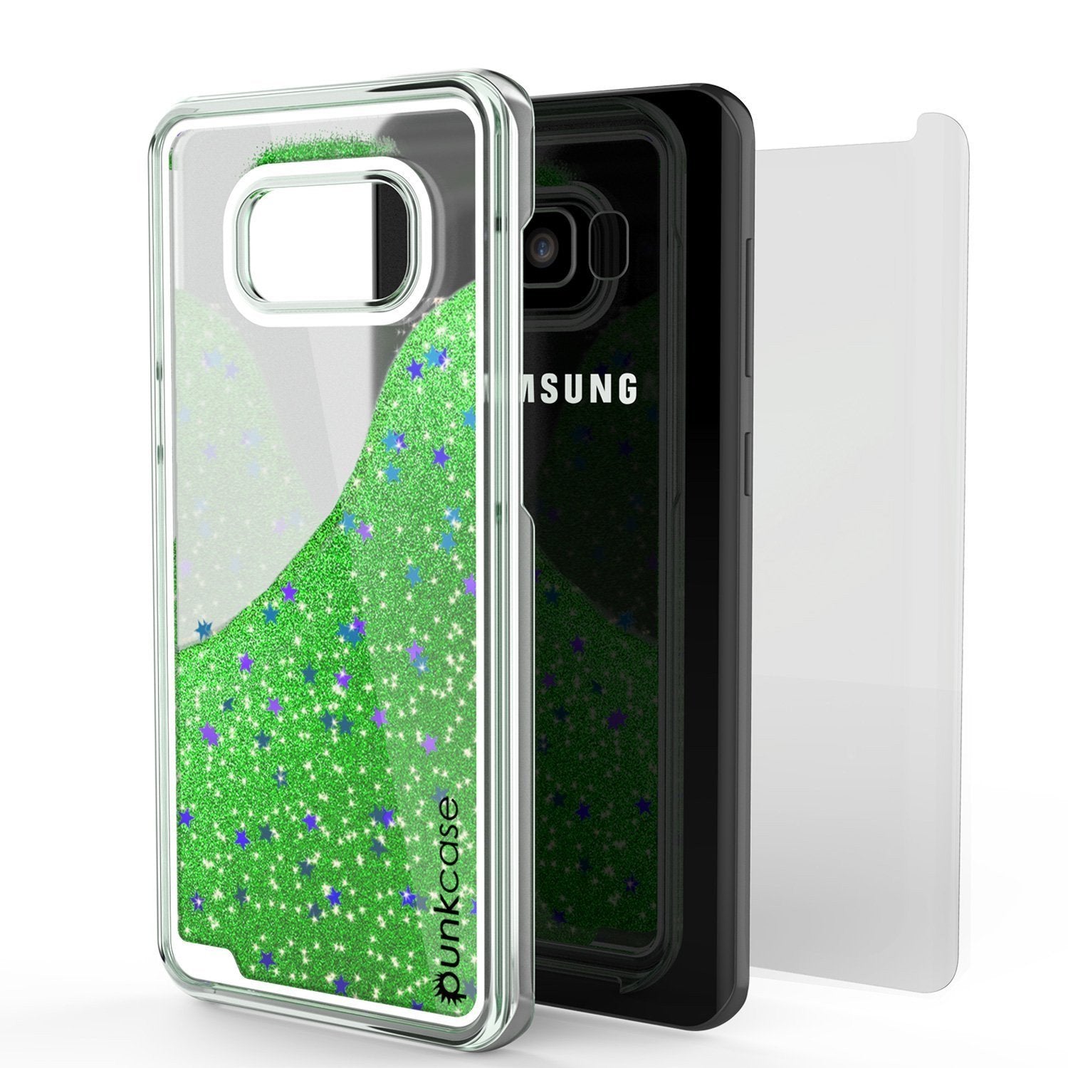 S8 Plus Case, Punkcase Liquid Green Series, Protective Dual Layer Floating Glitter Cover