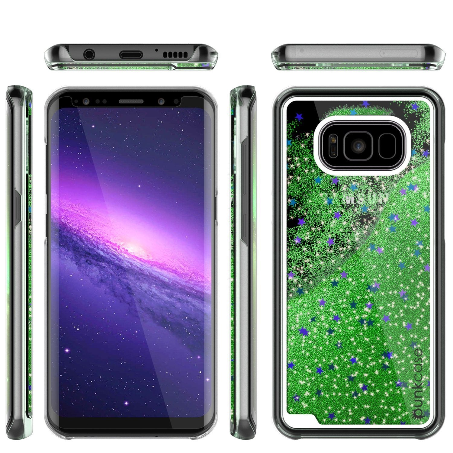 S8 Plus Case, Punkcase Liquid Green Series, Protective Dual Layer Floating Glitter Cover
