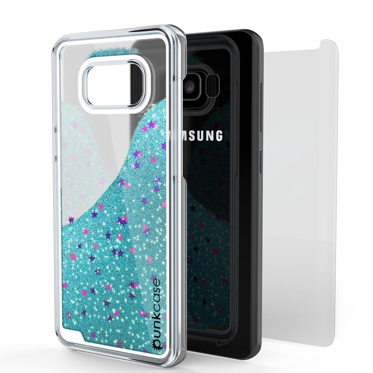 S8 Plus Case, Punkcase Liquid Teal Series Protective Dual Layer Floating Glitter Cover