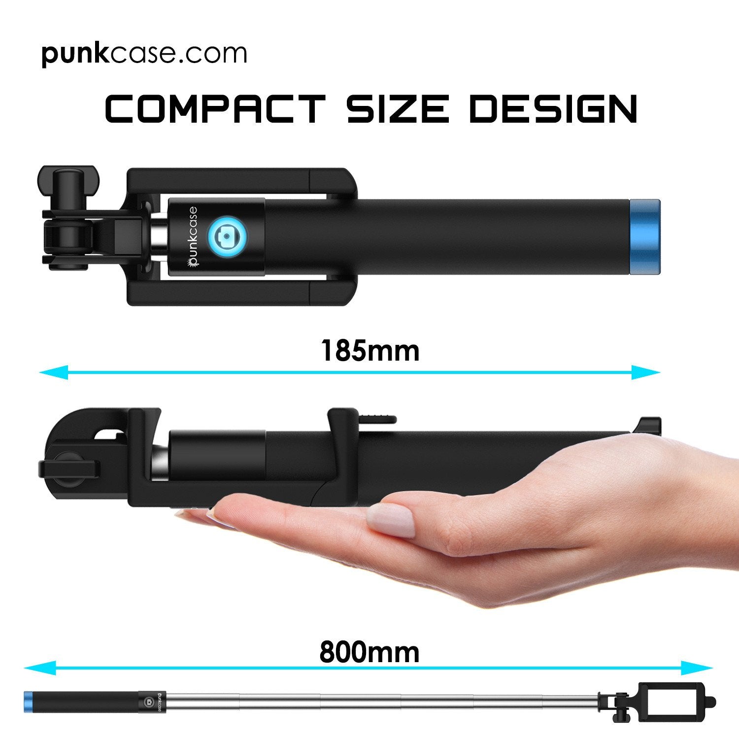 Selfie Stick - Blue, Extendable Monopod with Built-In Bluetooth Remote Shutter