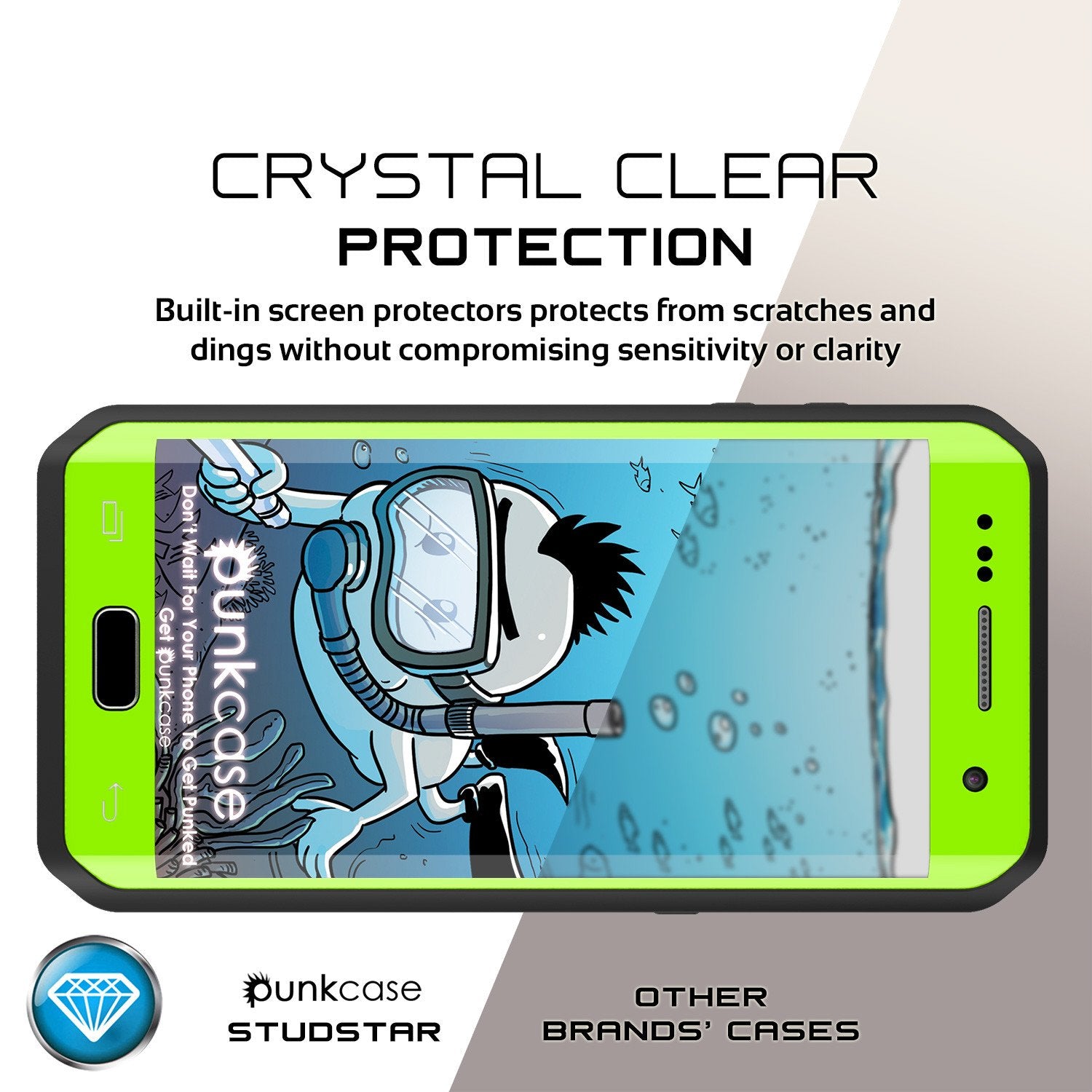 Galaxy S7 EDGE Waterproof Case PunkCase StudStar Light Green Thin 6.6ft Underwater IP68 ShockProof