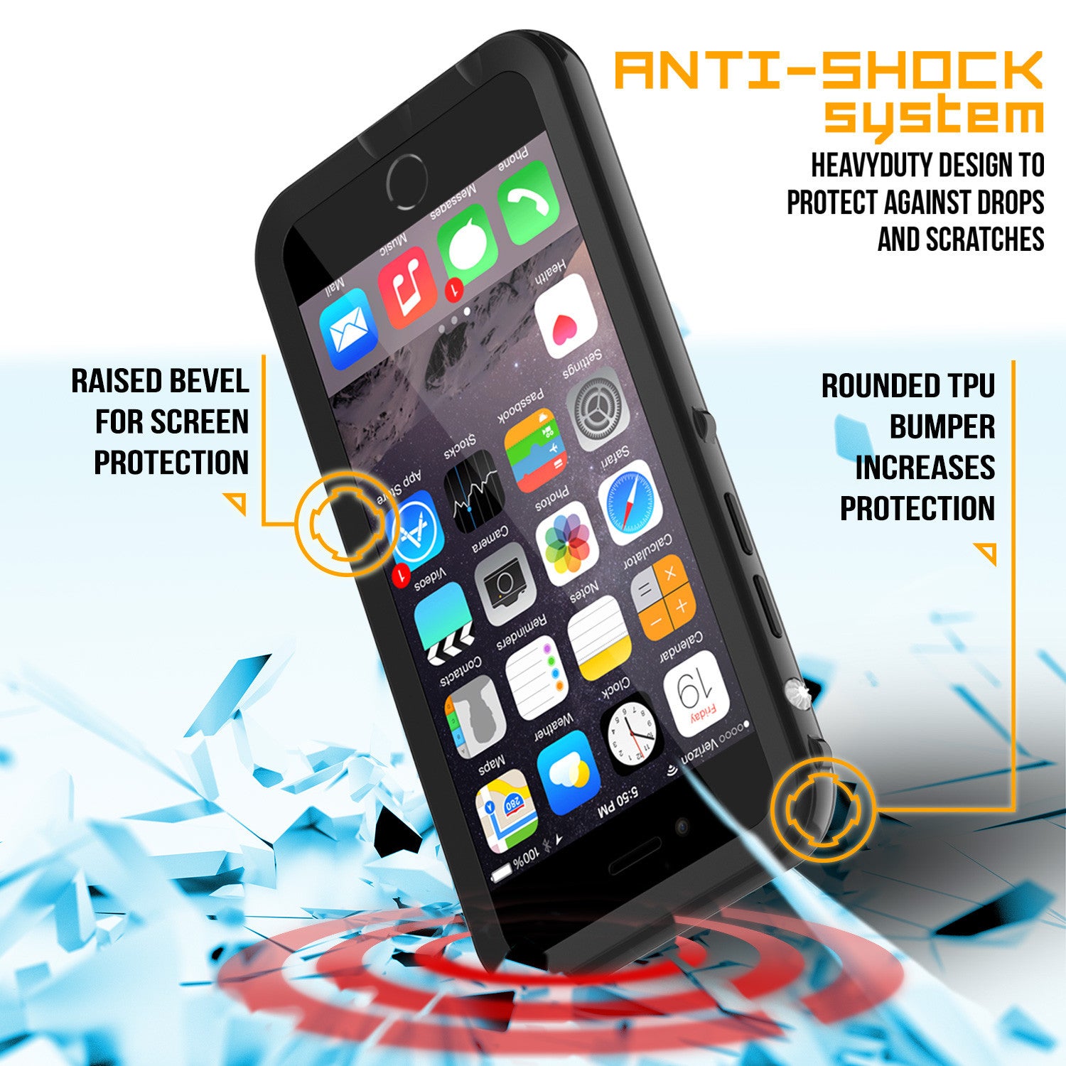 Apple iPhone 7/6s/6 Waterproof Case, PUNKcase CRYSTAL 2.0 Black W/ Attached Screen Protector | Warranty